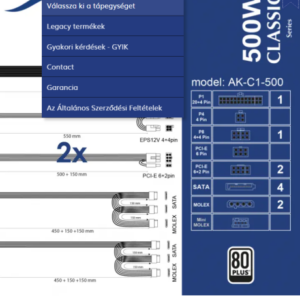 Akyga AK-C1-500 ATX Classic Számítógép tápegység, 500W