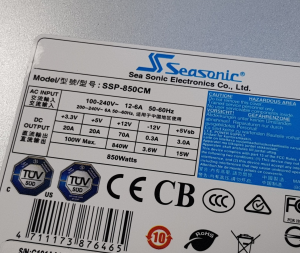 SeaSonic SSP-850CM 850W 80+ Gold AC 100-240V, 47/63Hz, Bulk, Active PFC, 12cm