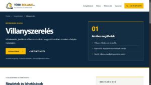 Tóth Roland weboldalának villanyszerelés szolgáltatásoldala